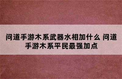 问道手游木系武器水相加什么 问道手游木系平民最强加点